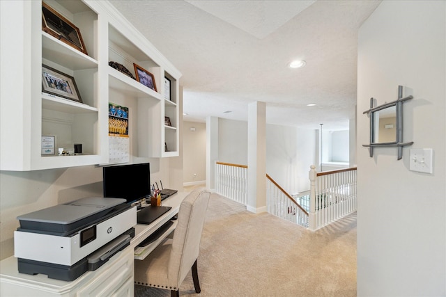 2122 Misty River Trl, Kingwood, TX 77345 - office area with carpet flooring, recessed lighting, built in desk, and baseboards