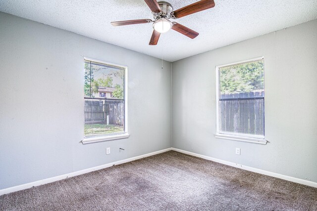 828 Noreda St, Angleton, TX 77515 - empty room featuring plenty of natural light, carpet floors, a textured ceiling, and a ceiling fan