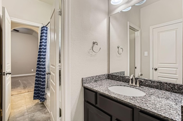 2044 Doolan Dr, Conroe, TX 77301 - bathroom featuring vanity, tile patterned flooring, and a shower with curtain