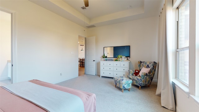 2002 Village Orchard Ln, Katy, TX 77423 - bedroom with carpet flooring, a raised ceiling, and ceiling fan