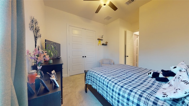 2002 Village Orchard Ln, Katy, TX 77423 - bedroom with light colored carpet, a closet, and ceiling fan