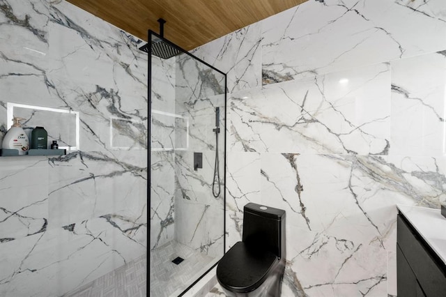5555 Del Monte Dr Unit 103, Houston, TX 77056 - bathroom with wood ceiling, vanity, and a marble finish shower