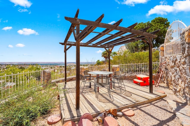 6574 Eagle Ridge Dr, El Paso, TX 79912 - wooden deck with a pergola and outdoor dining area
