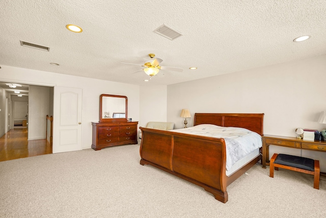6574 Eagle Ridge Dr, El Paso, TX 79912 - bedroom with carpet, a textured ceiling, recessed lighting, and ceiling fan