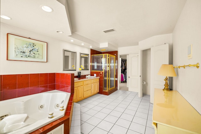 6574 Eagle Ridge Dr, El Paso, TX 79912 - bathroom featuring a stall shower, vanity, a whirlpool tub, recessed lighting, and tile patterned floors