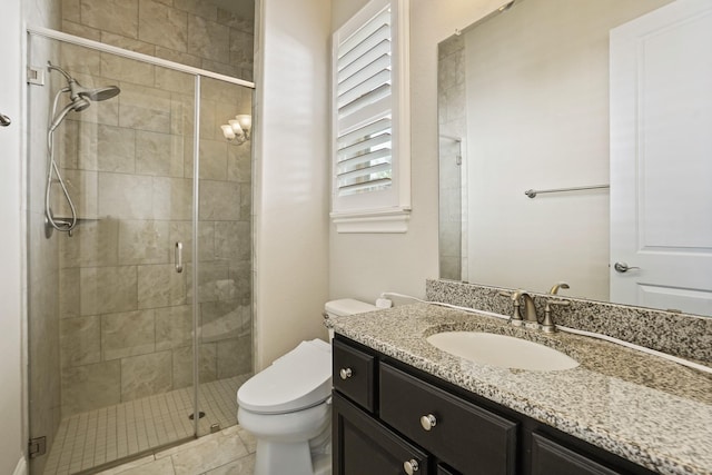 9810 Mount Whitney, Missouri City, TX 77459 - full bath with toilet, vanity, a stall shower, and tile patterned floors