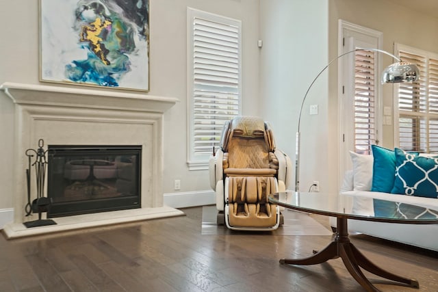 9810 Mount Whitney, Missouri City, TX 77459 - living area with wood finished floors, a high end fireplace, and baseboards