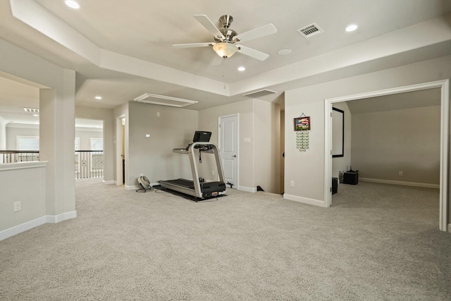 9810 Mount Whitney, Missouri City, TX 77459 - exercise room with a ceiling fan, carpet floors, baseboards, and recessed lighting