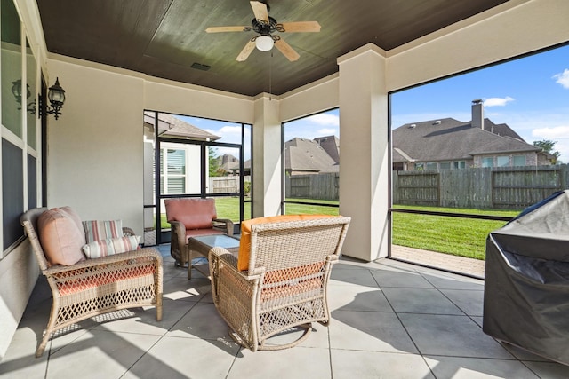 9810 Mount Whitney, Missouri City, TX 77459 - sunroom with a ceiling fan and outdoor lounge area