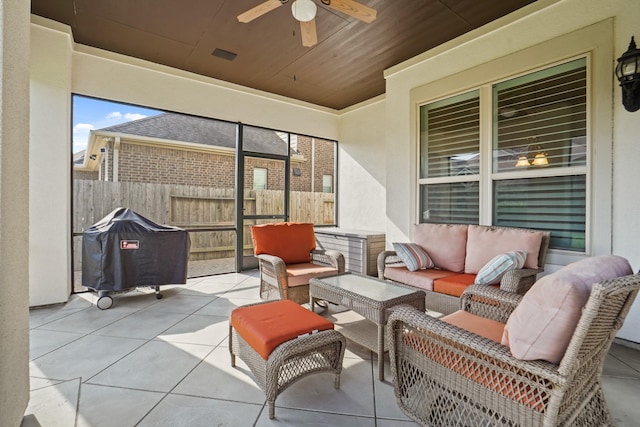 9810 Mount Whitney, Missouri City, TX 77459 - sunroom / solarium with a ceiling fan and outdoor lounge area