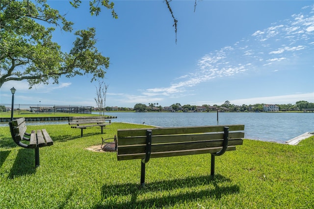 215 Whispering Oaks Dr, Taylor Lake Village, TX 77586 - view of property's community with a lawn and a water view