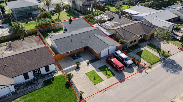 3415 80th St, Galveston, TX 77551 - aerial view of residential area with property parcel outlined
