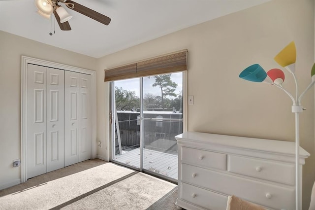 9003 Gaylord St Unit 12, Houston, TX 77024 - bedroom with access to outside, carpet, a closet, and ceiling fan