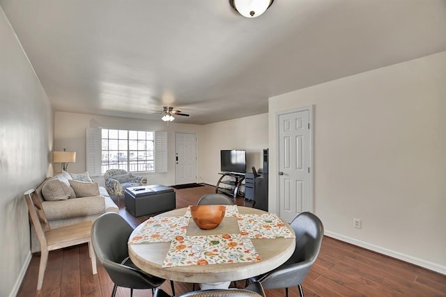 9003 Gaylord St Unit 12, Houston, TX 77024 - dining room with ceiling fan and dark wood-style floors