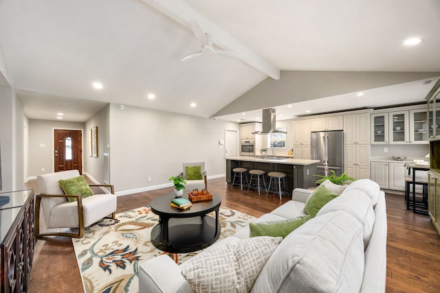 10718 Dunlap St, Houston, TX 77096 - living room with recessed lighting, dark wood-type flooring, ceiling fan, and baseboards