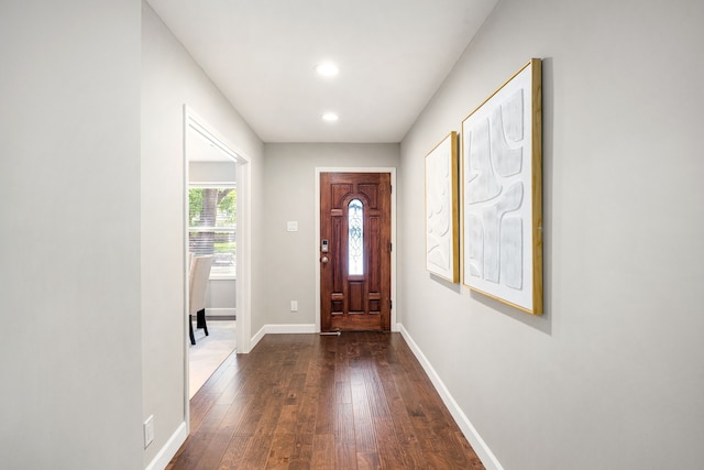 10718 Dunlap St, Houston, TX 77096 - entrance foyer with dark wood-type flooring, baseboards, and recessed lighting