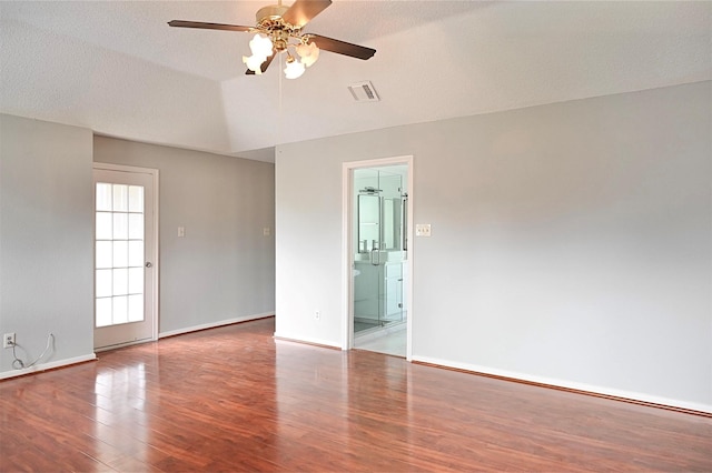 3114 Hollow Creek Ct, Houston, TX 77082 - spare room featuring ceiling fan, wood finished floors, lofted ceiling, and baseboards