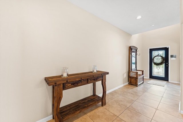 406 Oak Stream Dr, Conroe, TX 77304 - entrance foyer with light tile patterned floors, baseboards, and recessed lighting
