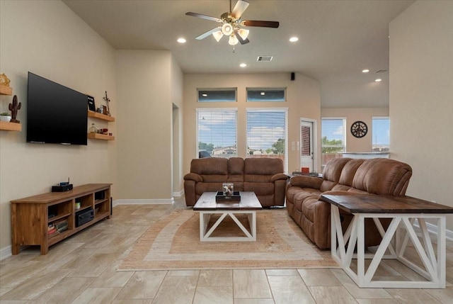 15031 Appian Oak St, Cypress, TX 77429 - living area with ceiling fan, recessed lighting, and baseboards