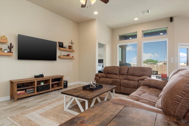 15031 Appian Oak St, Cypress, TX 77429 - living room with ceiling fan, baseboards, and recessed lighting