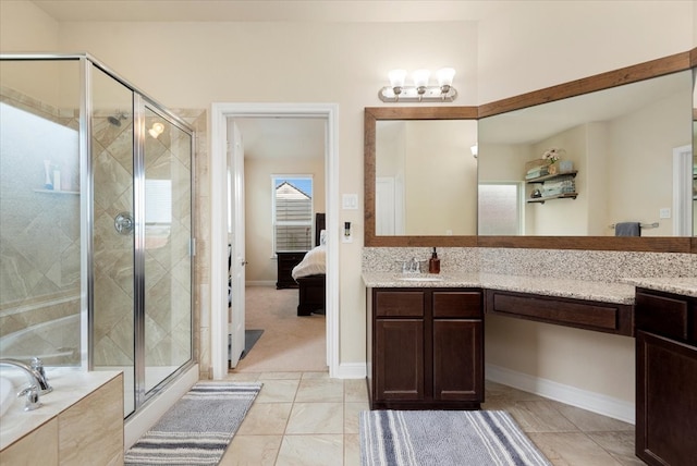 15031 Appian Oak St, Cypress, TX 77429 - bathroom featuring connected bathroom, a shower stall, vanity, and a garden tub