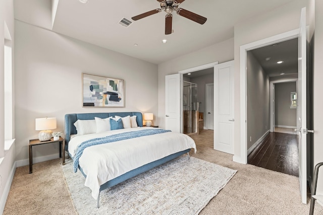 111 E 2nd St, Houston, TX 77007 - carpeted bedroom featuring baseboards, recessed lighting, and ceiling fan