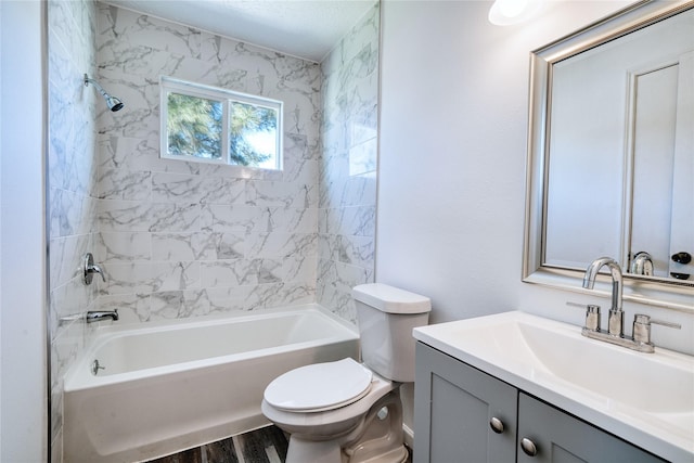16538 Park Scot Dr, Houston, TX 77084 - bathroom with toilet, vanity, wood finished floors, and  shower combination