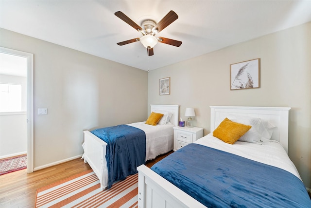 1538 Bevis St, Houston, TX 77008 - bedroom with light wood finished floors, ceiling fan, and baseboards