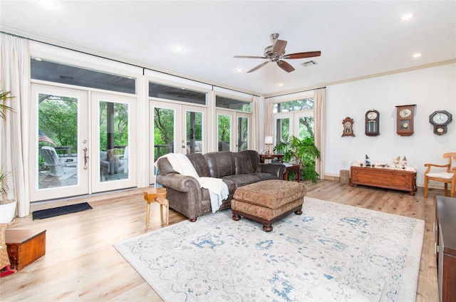 901 Hartrick Canyon Dr, Temple, TX 76502 - living room with french doors, a ceiling fan, wood finished floors, recessed lighting, and baseboards