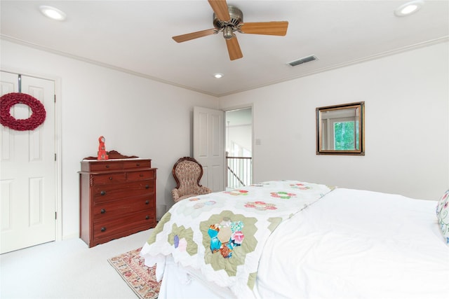 901 Hartrick Canyon Dr, Temple, TX 76502 - carpeted bedroom with recessed lighting, ceiling fan, and crown molding