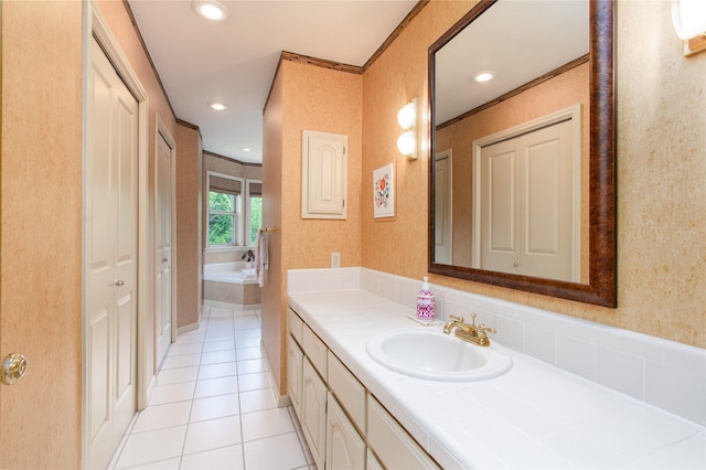 901 Hartrick Canyon Dr, Temple, TX 76502 - bathroom with vanity, a garden tub, tile patterned flooring, a closet, and recessed lighting