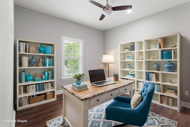 610 S Shady Ln, Shoreacres, TX 77571 - office space featuring a ceiling fan, dark wood finished floors, and baseboards
