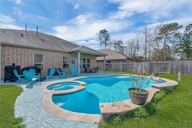 21275 Lily Springs Dr, Porter, TX 77365 - view of swimming pool with a patio area, a fenced backyard, and a pool with connected hot tub