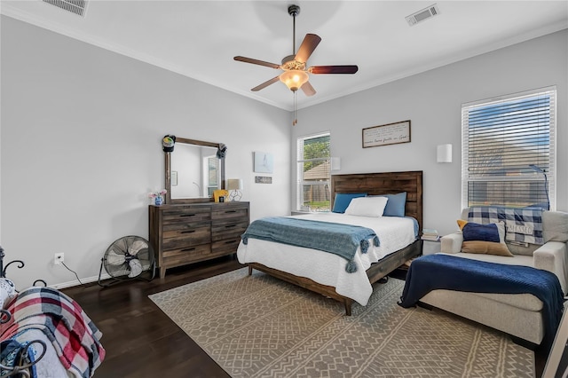 21275 Lily Springs Dr, Porter, TX 77365 - bedroom with wood finished floors, crown molding, and a ceiling fan