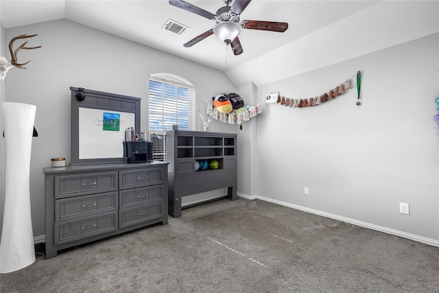 21275 Lily Springs Dr, Porter, TX 77365 - carpeted bedroom featuring lofted ceiling and ceiling fan