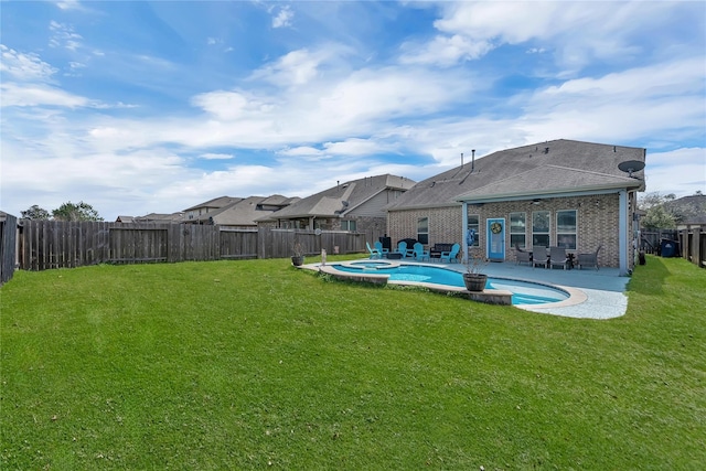 21275 Lily Springs Dr, Porter, TX 77365 - view of pool with a pool with connected hot tub, a fenced backyard, a patio, and ceiling fan