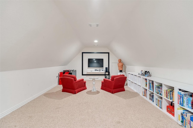 27326 S Karaugh Dr, Richmond, TX 77406 - home theater featuring carpet, vaulted ceiling, and baseboards
