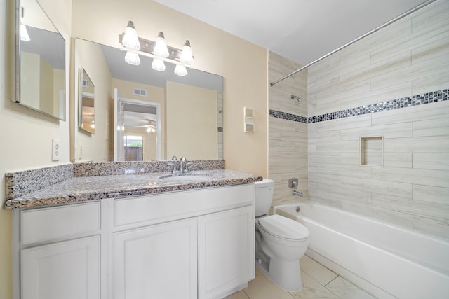 8429 Hearth Dr Unit 8, Houston, TX 77054 - full bath featuring toilet, tub / shower combination, vanity, and a ceiling fan