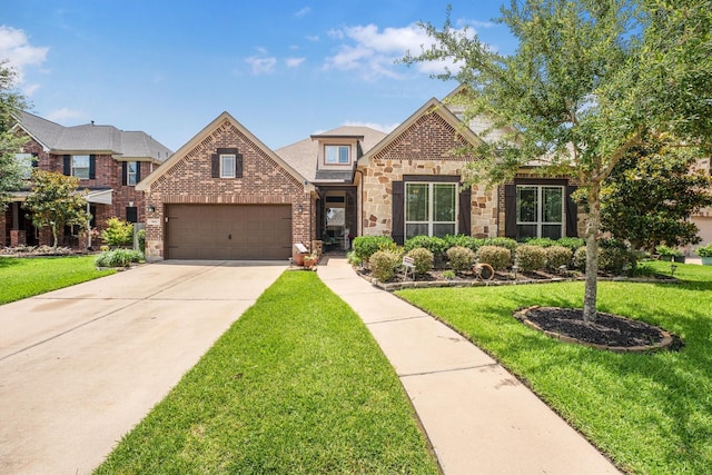 9811 Orchid Cove Ct, Cypress, TX 77433 - view of front of property featuring driveway, a front yard, a garage, and brick siding