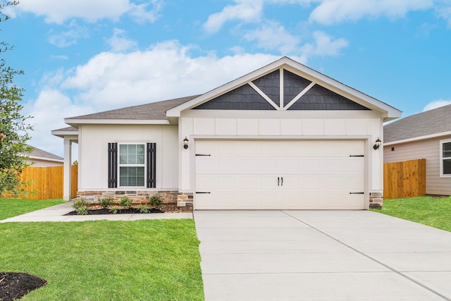 15846 Berry Hill Dr, Conroe, TX 77303 - view of front of house with an attached garage, driveway, stone siding, and board and batten siding
