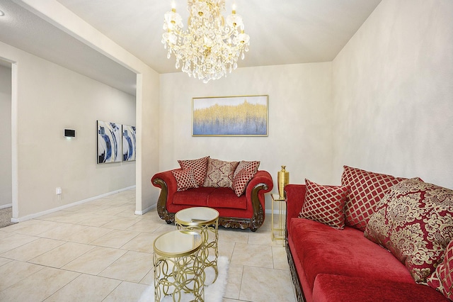 9407 Mineral Rock Ln, Richmond, TX 77407 - living area with a chandelier, tile patterned floors, and baseboards