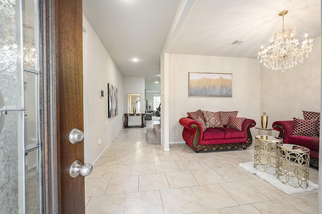 9407 Mineral Rock Ln, Richmond, TX 77407 - entrance foyer with a chandelier, tile patterned floors, baseboards, and recessed lighting