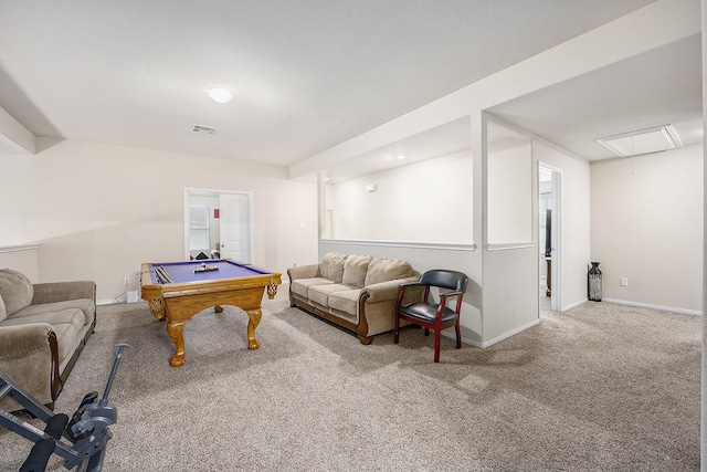 9407 Mineral Rock Ln, Richmond, TX 77407 - rec room with attic access, carpet, baseboards, and billiards