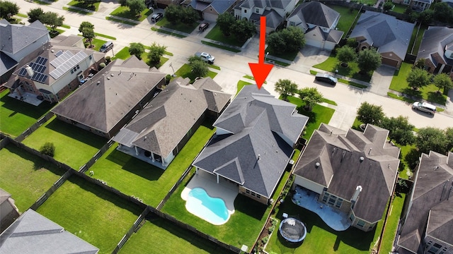 4202 Lodge Ranch Ct, Fulshear, TX 77441 - aerial perspective of suburban area with a pool area and property boundaries highlighted