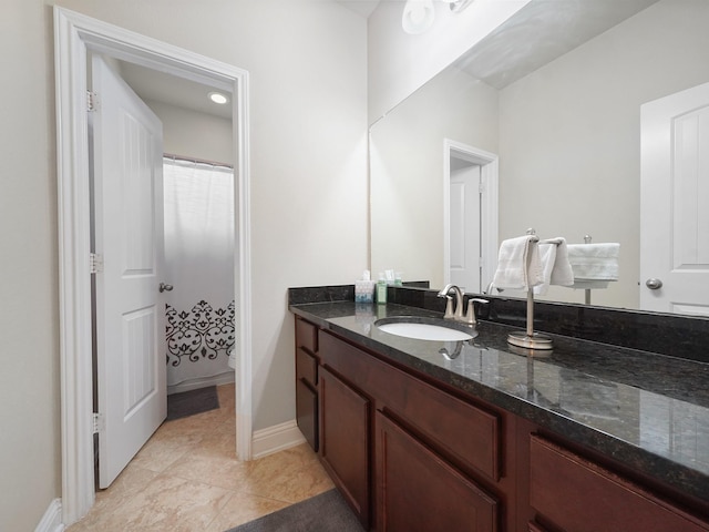 4202 Lodge Ranch Ct, Fulshear, TX 77441 - bathroom with vanity, tile patterned flooring, baseboards, toilet, and curtained shower