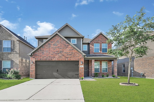 14806 Meadow Acre Trl, Houston, TX 77049 - view of front of house featuring brick siding, concrete driveway, a front lawn, and an attached garage