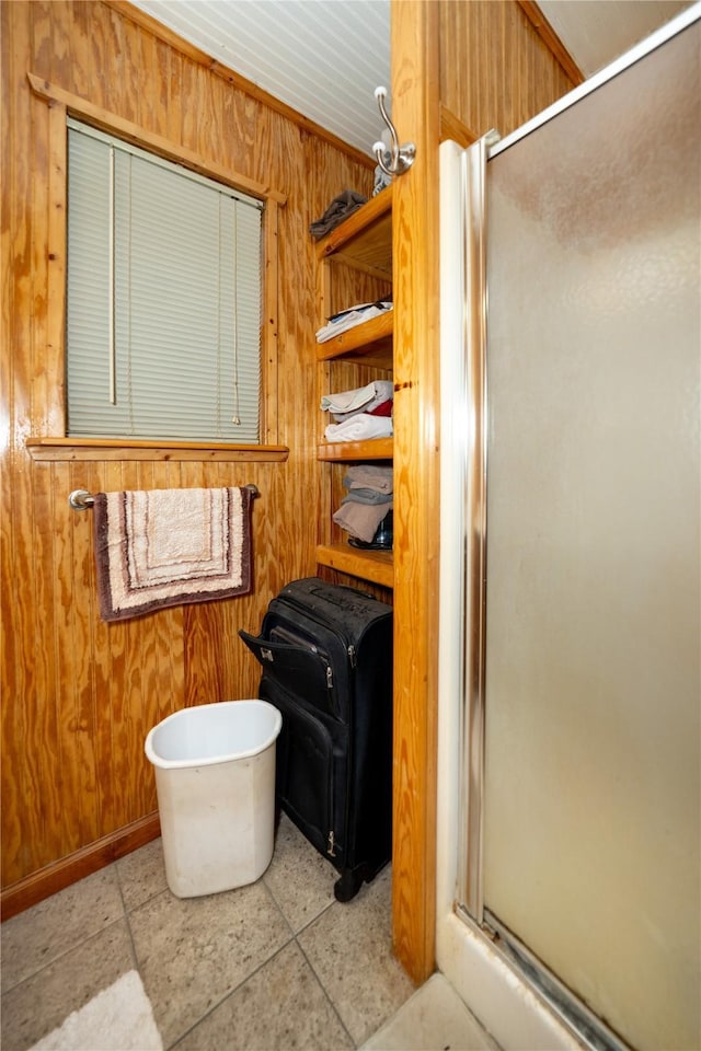5332 County Road 1180, Kennard, TX 75847 - bathroom with a stall shower and wooden walls