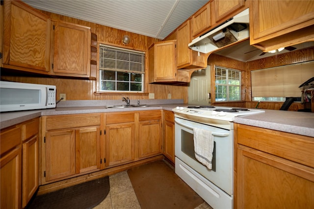 5332 County Road 1180, Kennard, TX 75847 - kitchen featuring white appliances, a sink, light countertops, under cabinet range hood, and open shelves