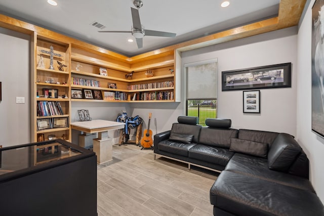 27457 S Lazy Meadow Way, Spring, TX 77386 - living area featuring a ceiling fan, recessed lighting, and light wood finished floors