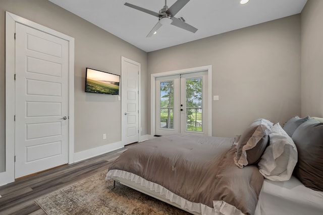 27457 S Lazy Meadow Way, Spring, TX 77386 - bedroom featuring wood finished floors, recessed lighting, french doors, baseboards, and a ceiling fan